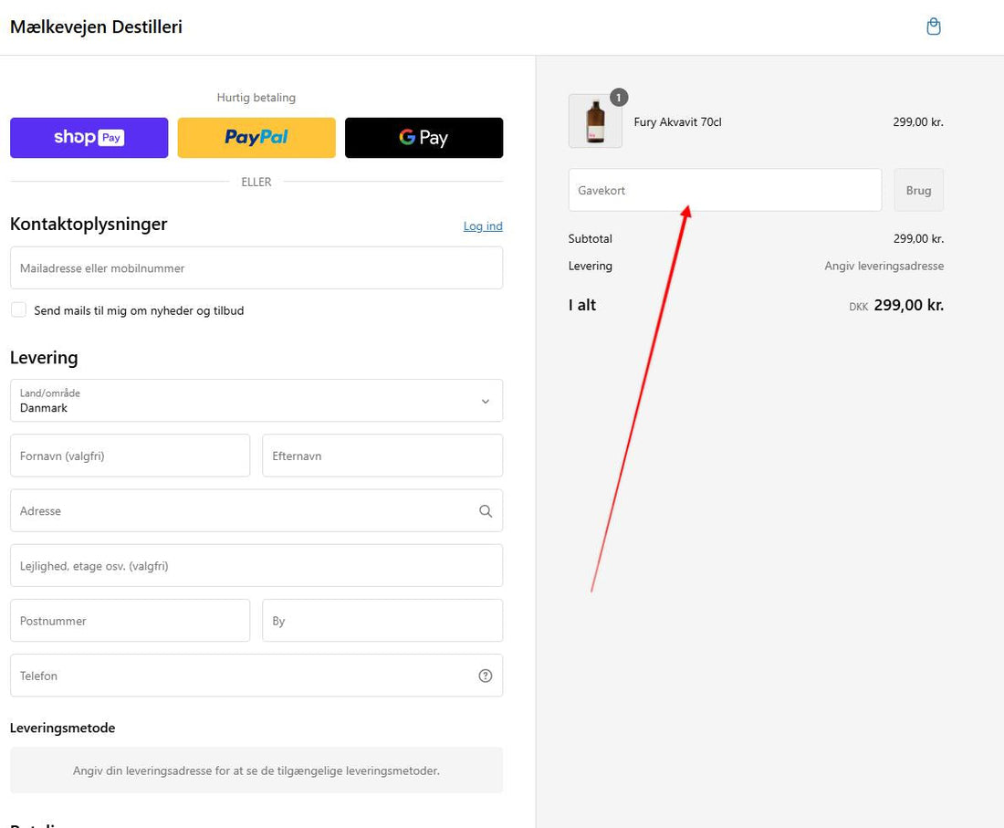 Hvordan bruger jeg mit gavekort